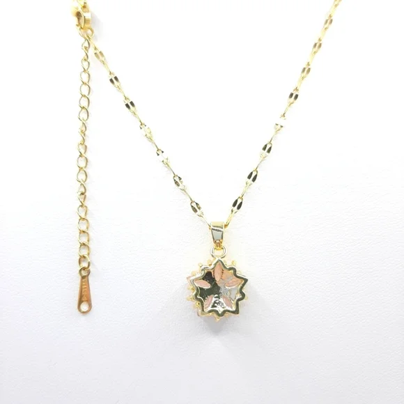 Pink Flower Necklace Gold Plated Stainless Steel Floral - Picture 4 of 4